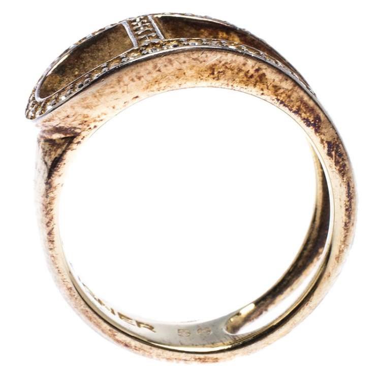 Pre Owned Aigner Gold Tone Crystal Embellished Ring Size 56