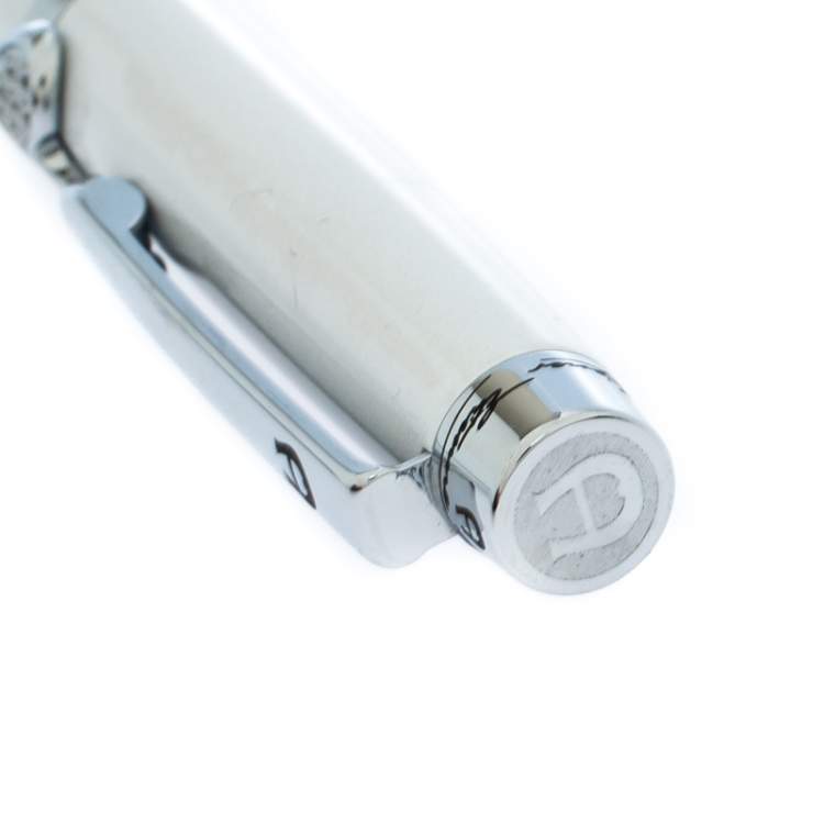 Pre Owned Aigner Pearl White Resin Crystal Heart Charm Silver Tone Ballpoint Pen