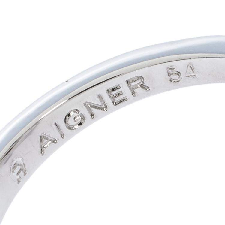 مملوكة مسبقًا Aigner Crystal Studded Silver Tone Square Ring Size 54
