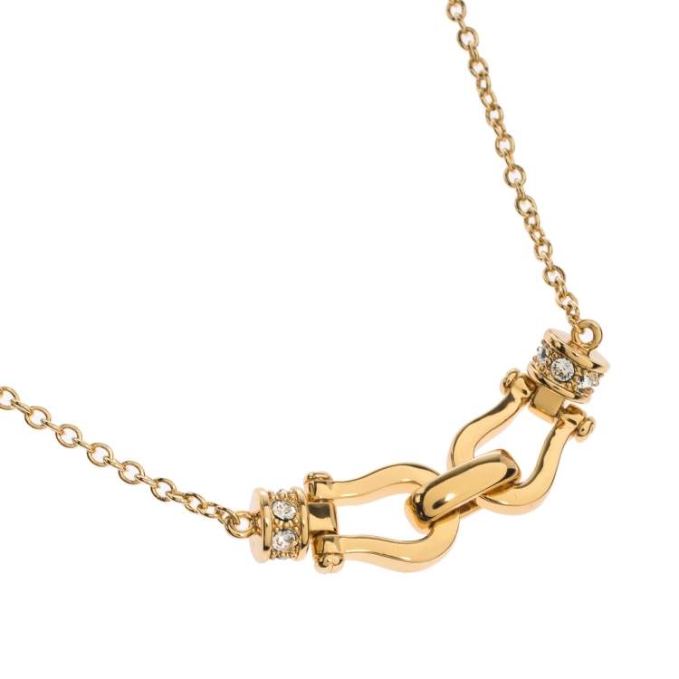 Pre Owned Aigner Crystal Embellished Horse Shoe Gold Tone Necklace