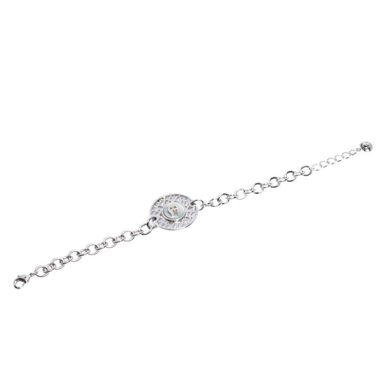 مملوكة مسبقًا Aigner Silver Tone Mother of Pearl Logo Bracelet