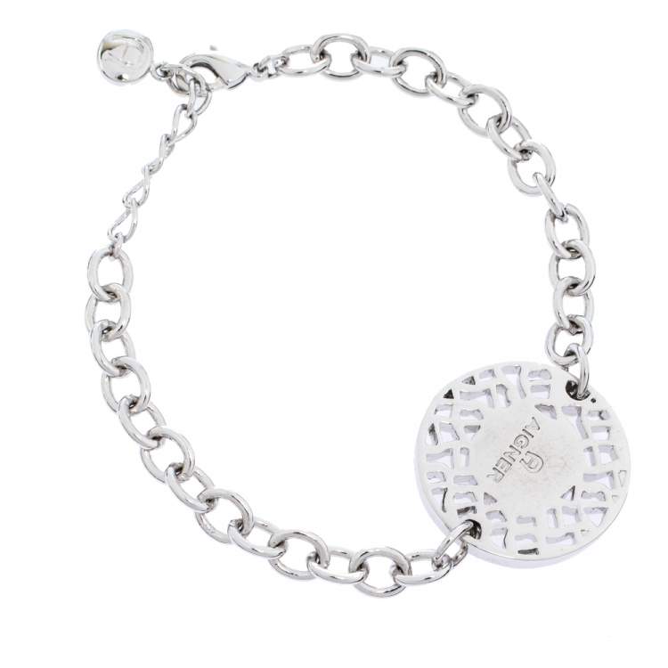 مملوكة مسبقًا Aigner Silver Tone Mother of Pearl Logo Bracelet