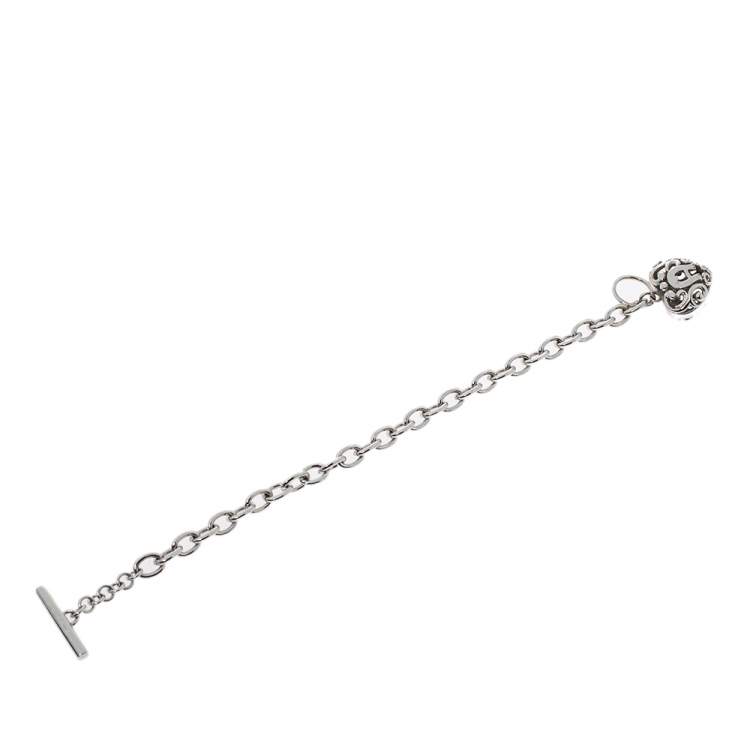 Pre Owned Aigner Silver Tone Crystal Heart Charm Toggle Bracelet