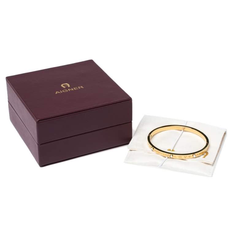 Pre Owned Aigner Love Crystal Gold Tone Bangle Bracelet