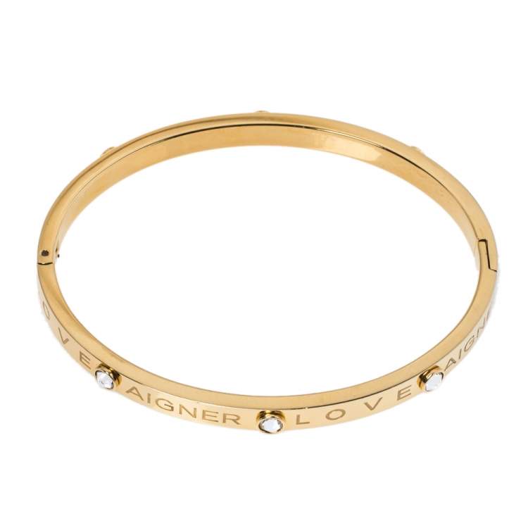 Pre Owned Aigner Love Crystal Gold Tone Bangle Bracelet