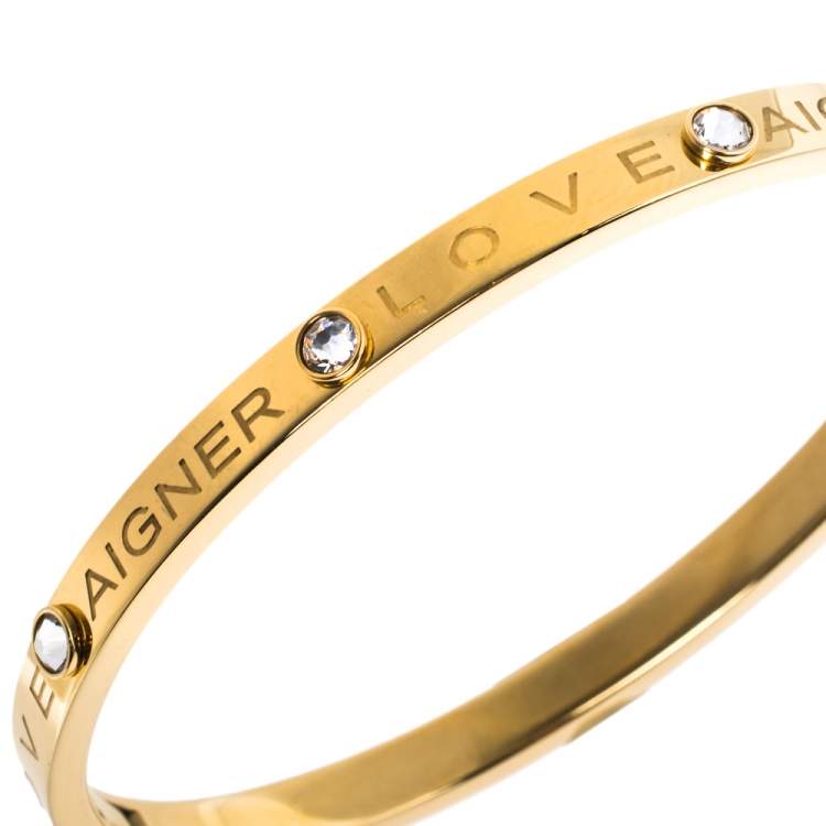 Pre Owned Aigner Love Crystal Gold Tone Bangle Bracelet