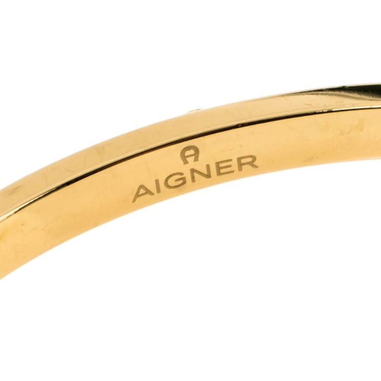 Pre Owned Aigner Love Crystal Gold Tone Bangle Bracelet