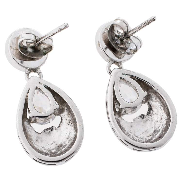 Pre Owned Aigner Faux Pearl & Crystal Silver Tone Drop Earrings