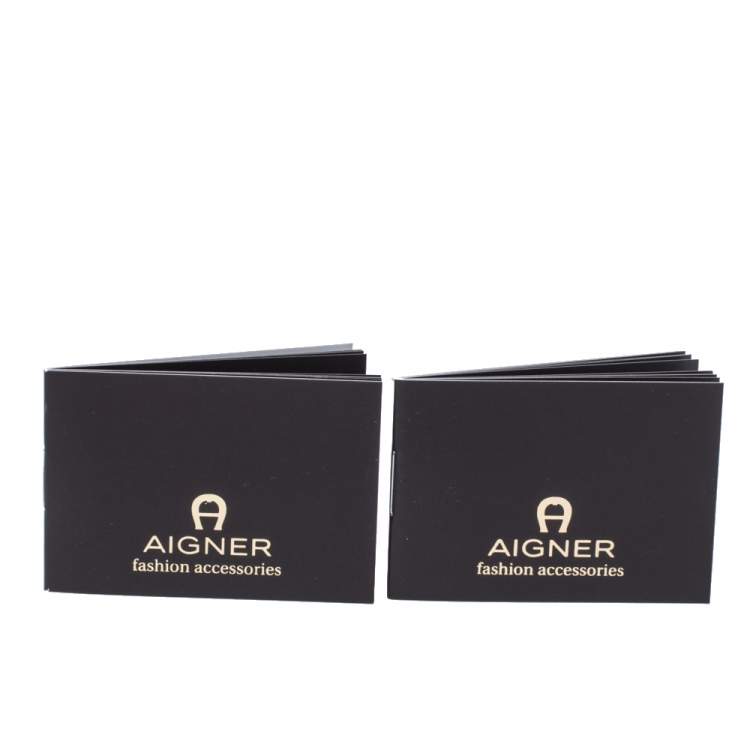 Pre Owned Aigner Crystal Logo Gold Tone Necklace and Earrings Set