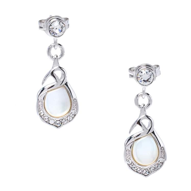 Pre Owned Aigner Crystal Mother of Pearl Silver Tone Drop Earrings