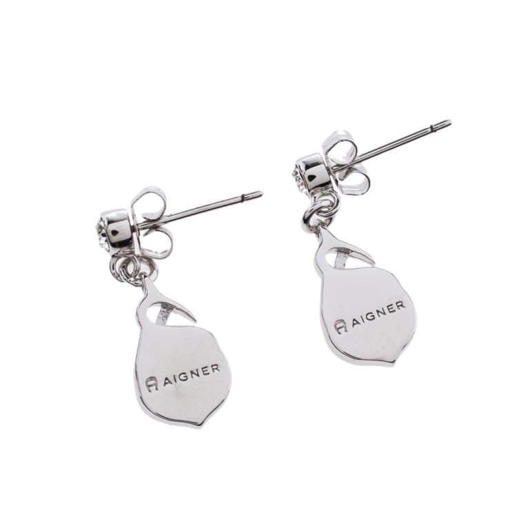 Pre Owned Aigner Crystal Mother of Pearl Silver Tone Drop Earrings