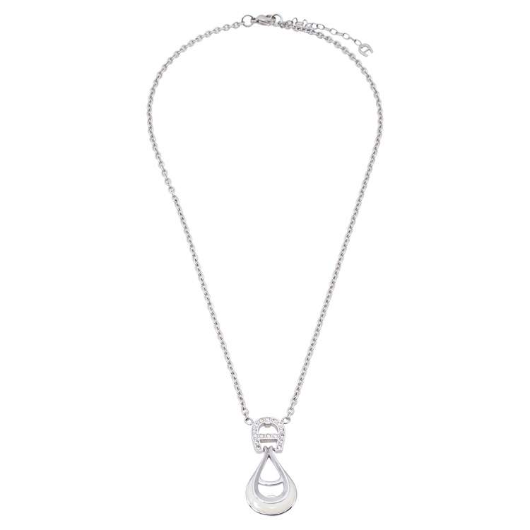 Pre Owned Aigner Crystal Enamel Silver Tone Pendant Necklace