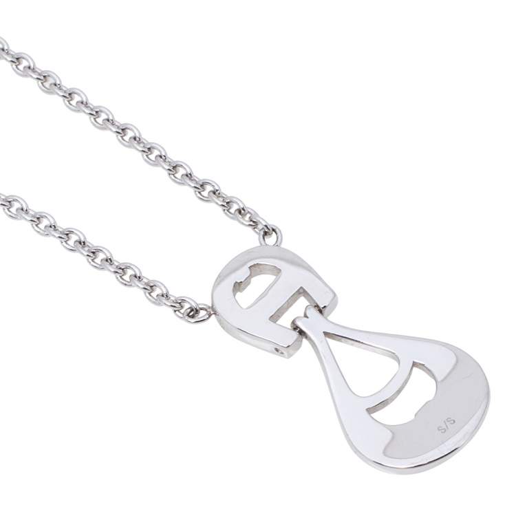 Pre Owned Aigner Crystal Enamel Silver Tone Pendant Necklace