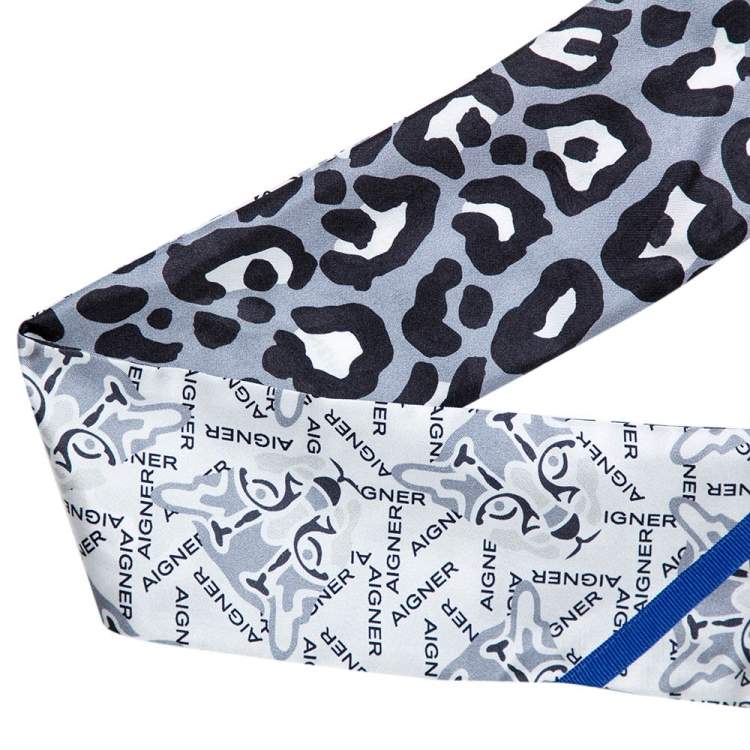 Pre Owned Aigner Grey Animal Print Silk Bandeau