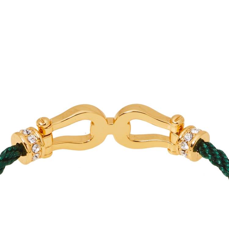 Pre Owned Aigner A Logo Crystal Gold Tone Silk Cord Bracelet 