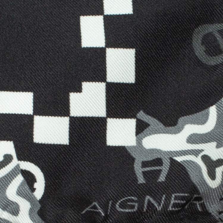 Pre Owned Aigner Black Animal Motif Print Silk Scarf