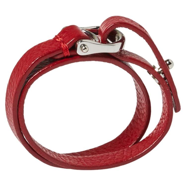 Pre Owned Aigner Dark Red Leather Double Tour Logo Bracelet