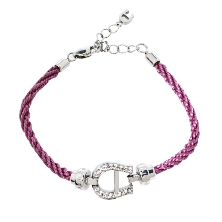 Aigner Lavender Silk Cord Crystal Logo Bracelet Aigner Tlc