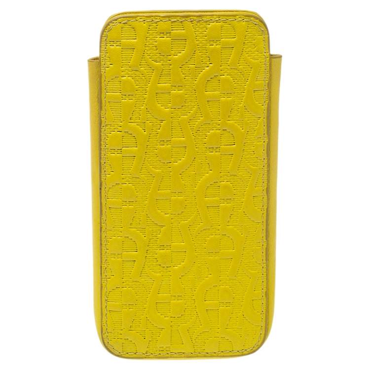 Pre Owned Aigner Yellow Logo Embossed Leather Phone Case