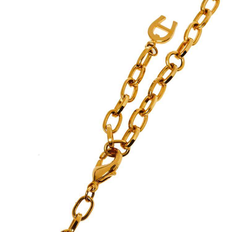 Pre Owned Aigner Gold Tone Large Crystal Pendant Necklace