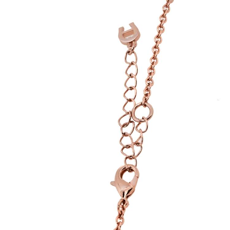Pre Owned Aigner Rose Gold Tone Crystal MOP Logo Necklace & Earrings Set