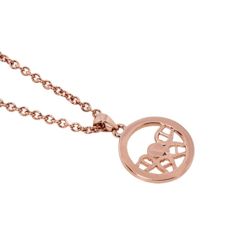 Pre Owned Aigner Rose Gold Tone Crystal MOP Logo Necklace & Earrings Set