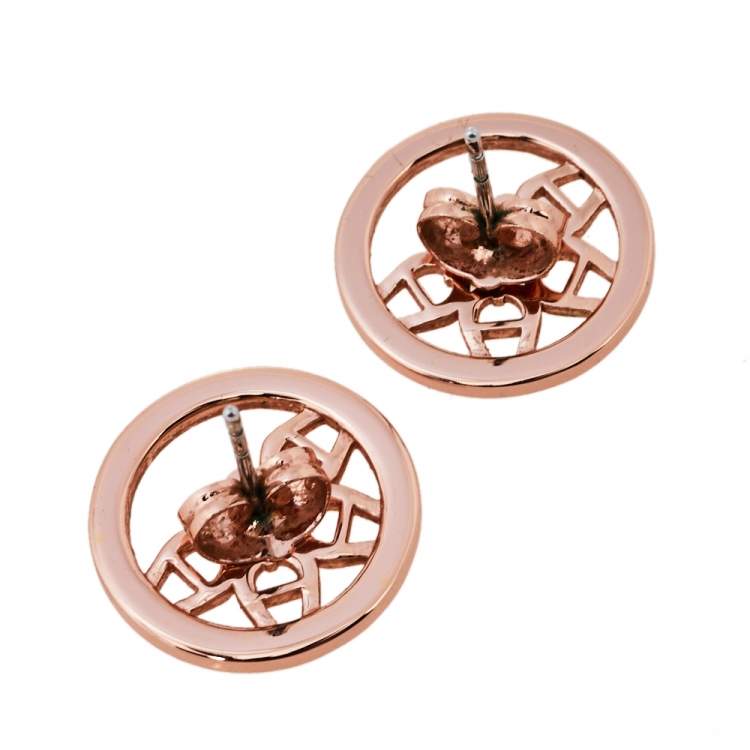 Pre Owned Aigner Rose Gold Tone Crystal MOP Logo Necklace & Earrings Set