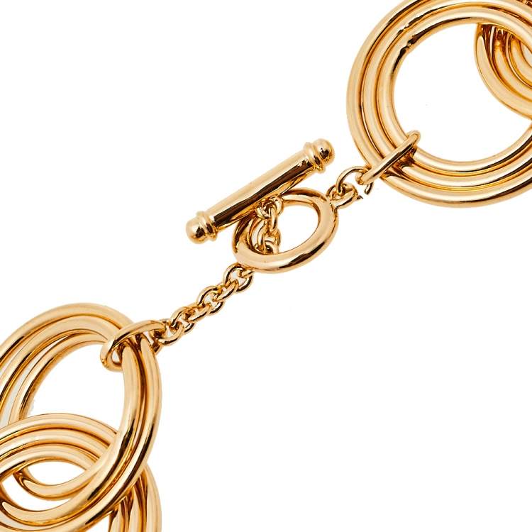 Pre Owned Aigner Gold Tone Crystal Logo Charm Choker Necklace