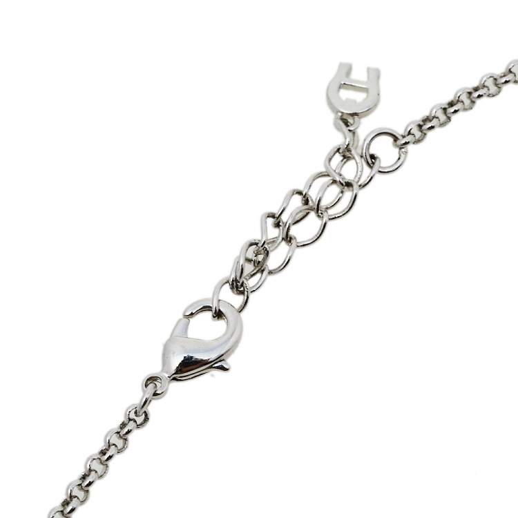 مملوكة مسبقًا Aigner Crystal Embellished Logo Pendant Silver Tone Necklace