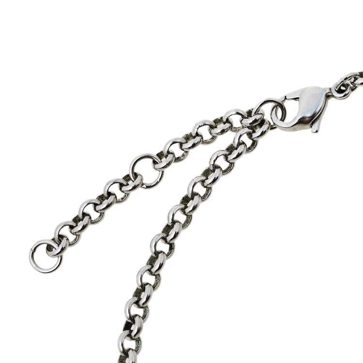 Pre Owned Aigner Crystal Logo Double Pendant Silver Tone Chain Necklace