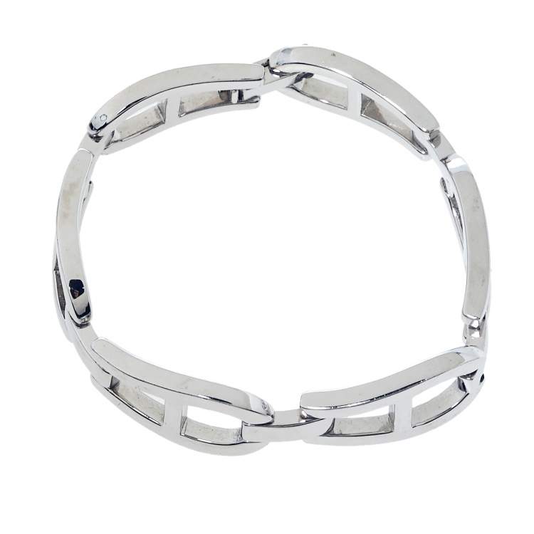 Pre Owned Aigner Silver Tone Metal Logo Link Bracelet