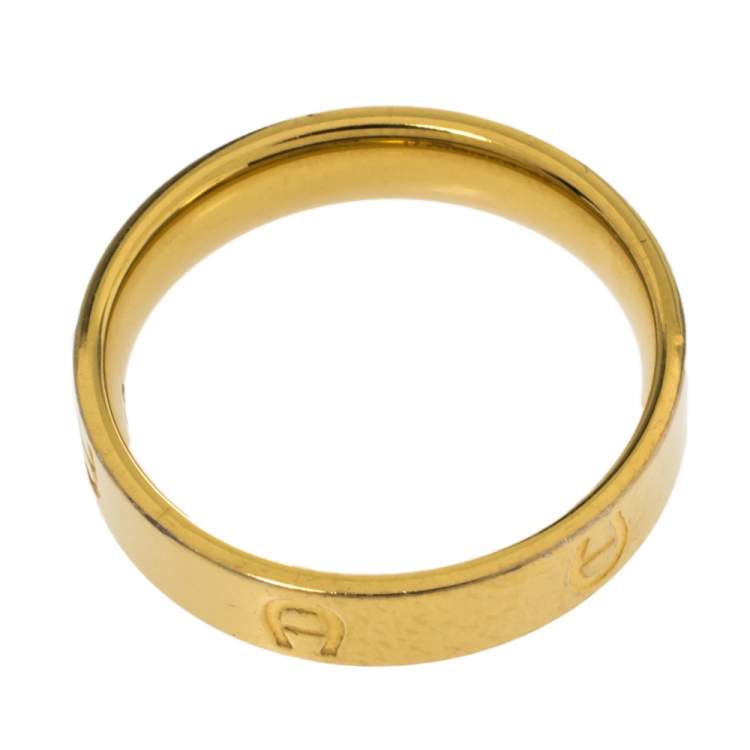 Pre Owned Aigner Gold Tone Logo Narrow Band Ring Size EU 52