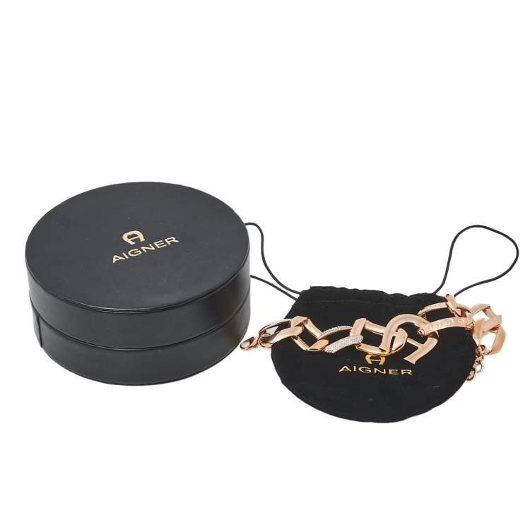 Pre Owned Aigner Rose Gold Plated Crystal Pisa Bracelet