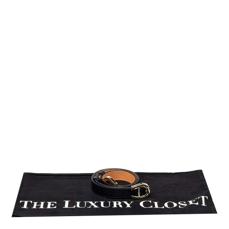 Pre Owned Aigner Black Grained Leather Double Buckle Waist Belt 90CM