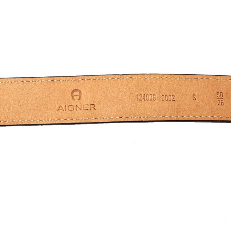 Pre Owned Aigner Black Grained Leather Double Buckle Waist Belt 90CM