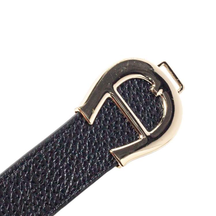 Pre Owned Aigner Black Grained Leather Double Buckle Waist Belt 90CM