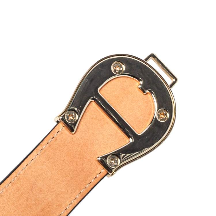 Pre Owned Aigner Black Grained Leather Double Buckle Waist Belt 90CM