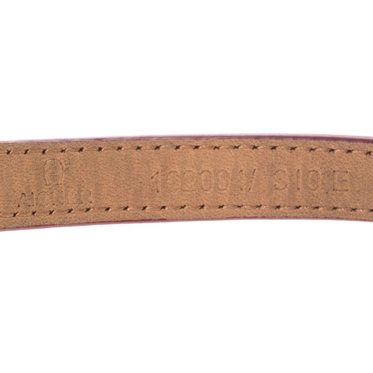 Pre Owned Aigner Pink Leather Silver Tone Logo Wrap Bracelet