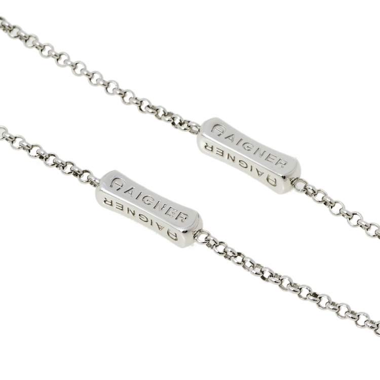 مملوكة مسبقًا Aigner Silver Tone Logo Bar & Pearl Station Necklace