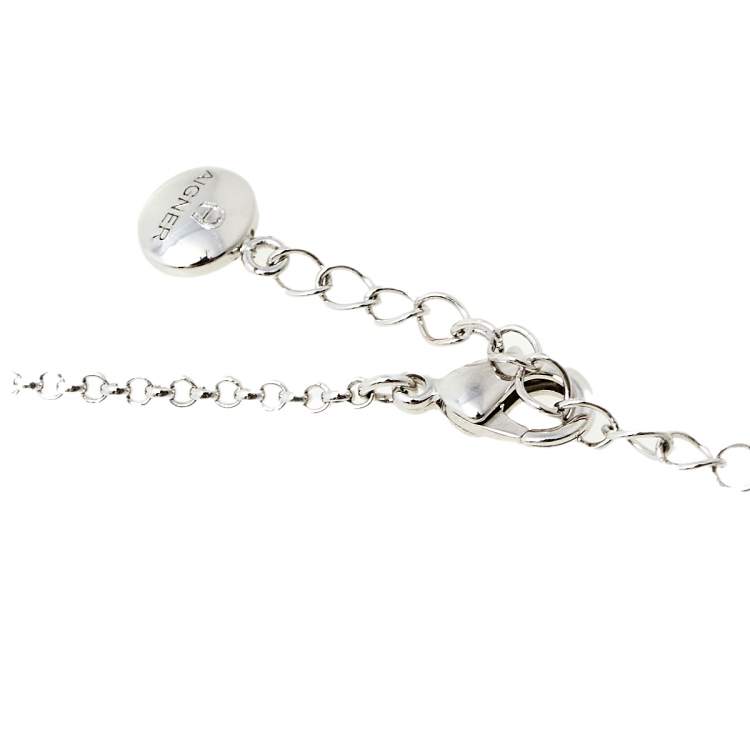 Pre Owned Aigner A-Logo Pearl Crystal Silver Tone Pendant Necklace