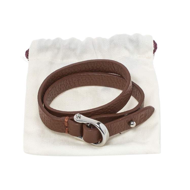 Pre Owned Aigner Brown Leather Double Tour Logo Bracelet