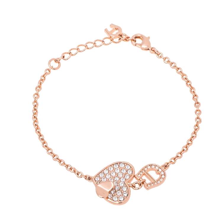 Aigner Rose Gold Tone Crystal Heart Logo Bracelet Aigner TLC