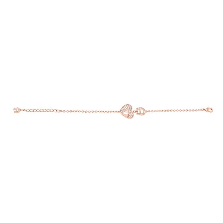 Pre Owned Aigner Rose Gold Tone Crystal Heart Logo Bracelet