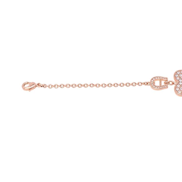Pre Owned Aigner Rose Gold Tone Crystal Heart Logo Bracelet