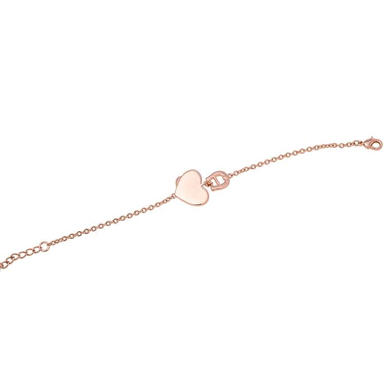Pre Owned Aigner Rose Gold Tone Crystal Heart Logo Bracelet