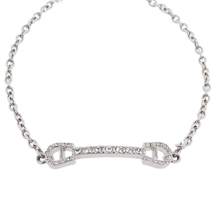 Pre Owned Aigner Crystal Logo Silver Tone Chain Bracelet