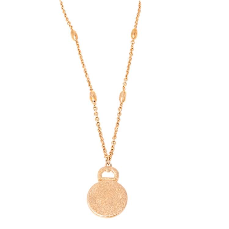 Pre Owned Aigner Mother of Pearl Crystal Logo Rose Gold Plated Pendant Necklace