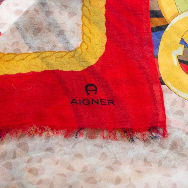 Pre Owned Aigner Multicolor Belt Printed Cotton & Silk Scarf