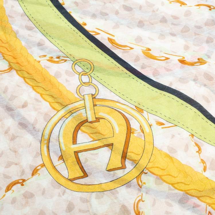 Pre Owned Aigner Multicolor Belt Printed Cotton & Silk Scarf