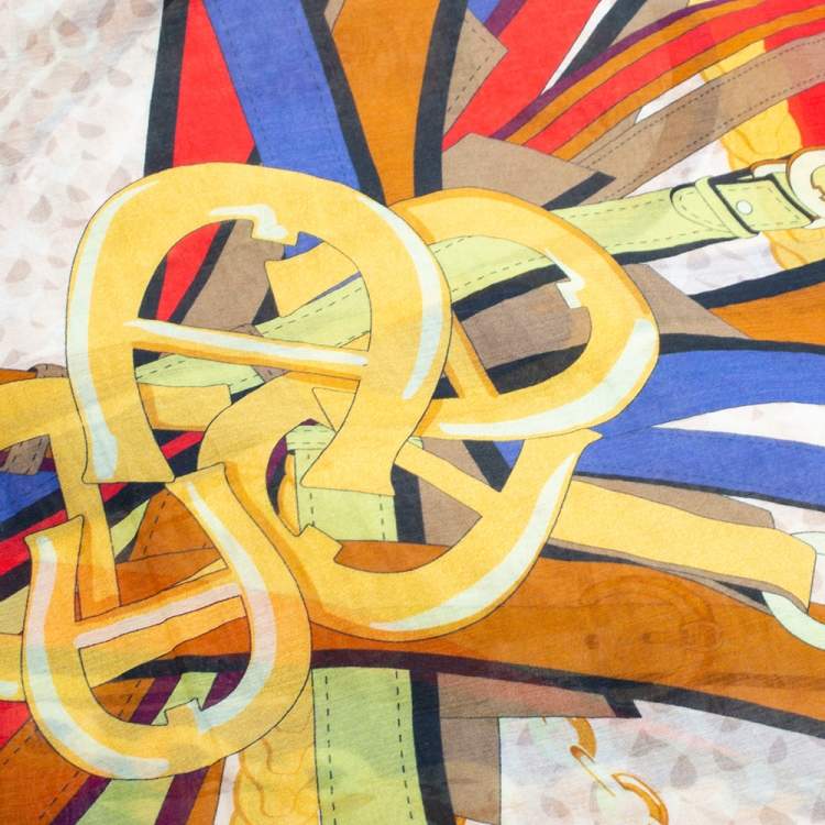 Pre Owned Aigner Multicolor Belt Printed Cotton & Silk Scarf